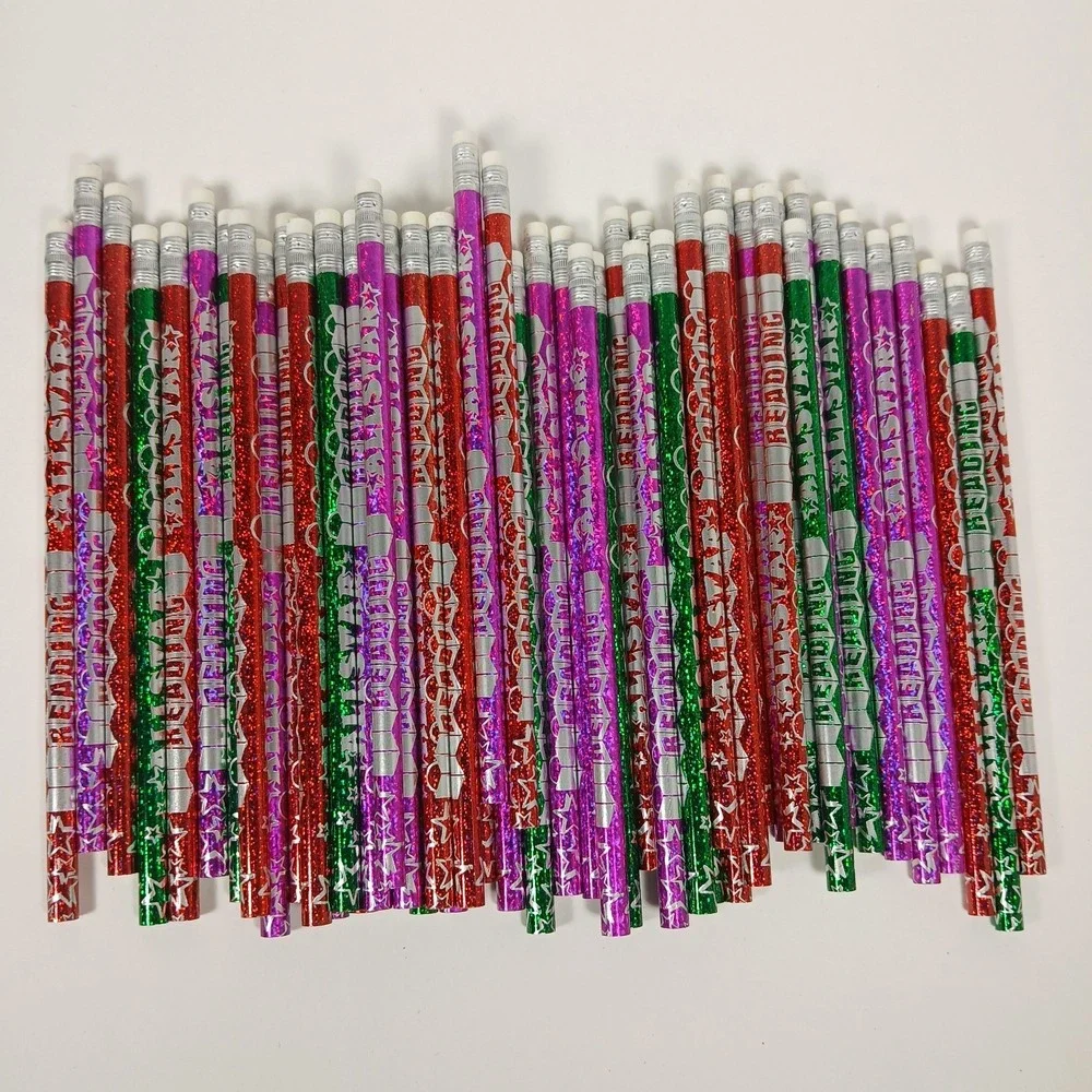 Reading Allstar Pencils Set of 52 School Pencils Student Award Unsharpened Foil